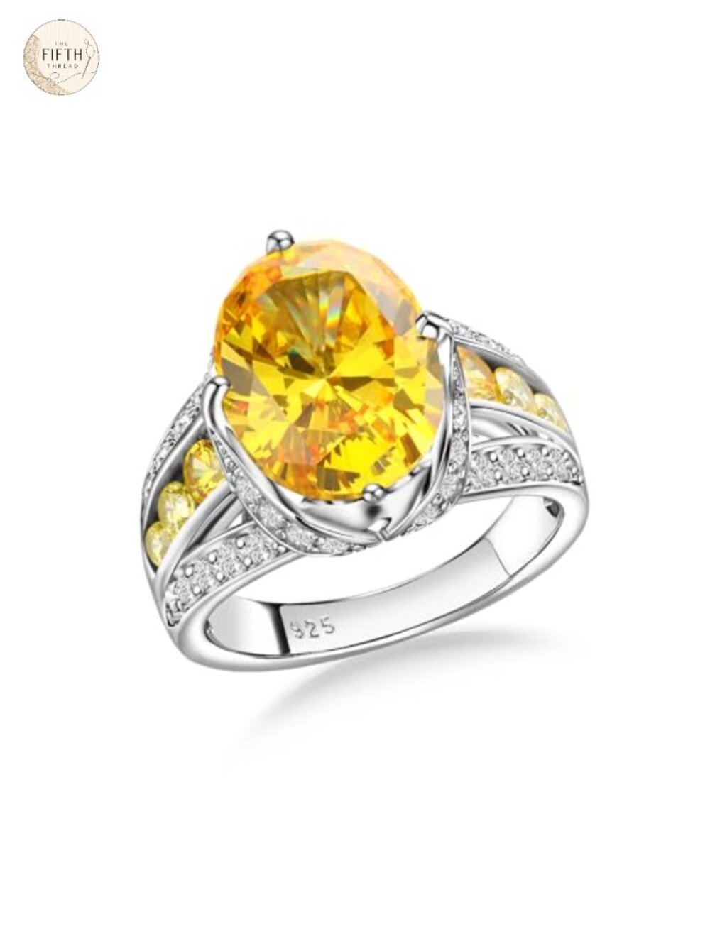 Sterling Silver 925 Gemstone Cocktail Ring Oval Created Citrine Engagement